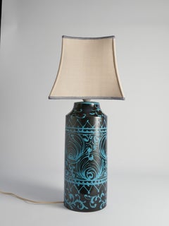 Schwarze und türkisfarbene Keramik-Tischlampe von Avino Bagni, Italien, 1960er Jahre