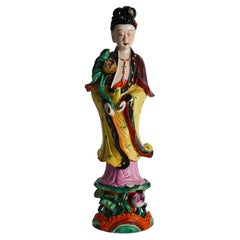 Mid-Century Polychrome Ceramic Figure of Guanyin on Lotus Pedestal, China