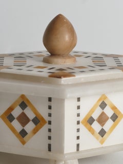 Italian Pietra Dura and Alabaster Inlay Hexagonal Box, Early 20th Century