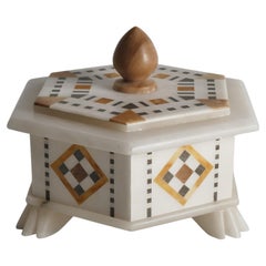 Italian Pietra Dura and Alabaster Inlay Hexagonal Box, Early 20th Century