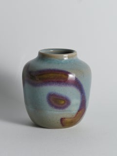 Jarrón único de gres, hecho a mano, con esmalte al estilo Jun, de Rolf Palm, 1991