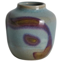 Jarrón único de gres, hecho a mano, con esmalte al estilo Jun, de Rolf Palm, 1991