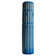 Tall Slender Blue Ceramic Cylinder Vase by Carl-Harry Stålhane for Rörstrand