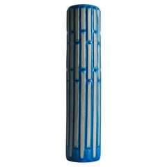 Tall Slender Blue Ceramic Cylinder Vase by Carl-Harry Stålhane for Rörstrand