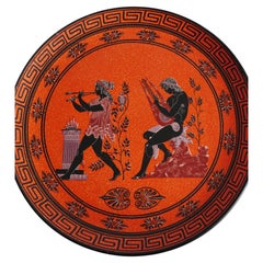 Grande assiette murale grecque en terre cuite orange, de style à figures noires, ornée d'un motif classique