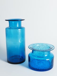 Pair of Cobalt Blue Bubble Glass Vases Attributed to Erik Höglund for Boda, 1960