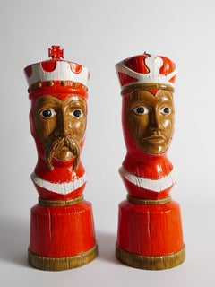 Monumental Italian Ceramic King and Queen Chess Piece Sculptures, 1960s