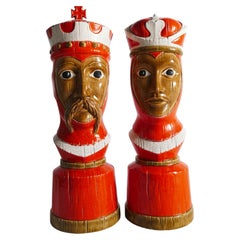 Monumental Italian Ceramic King and Queen Chess Piece Sculptures, 1960s
