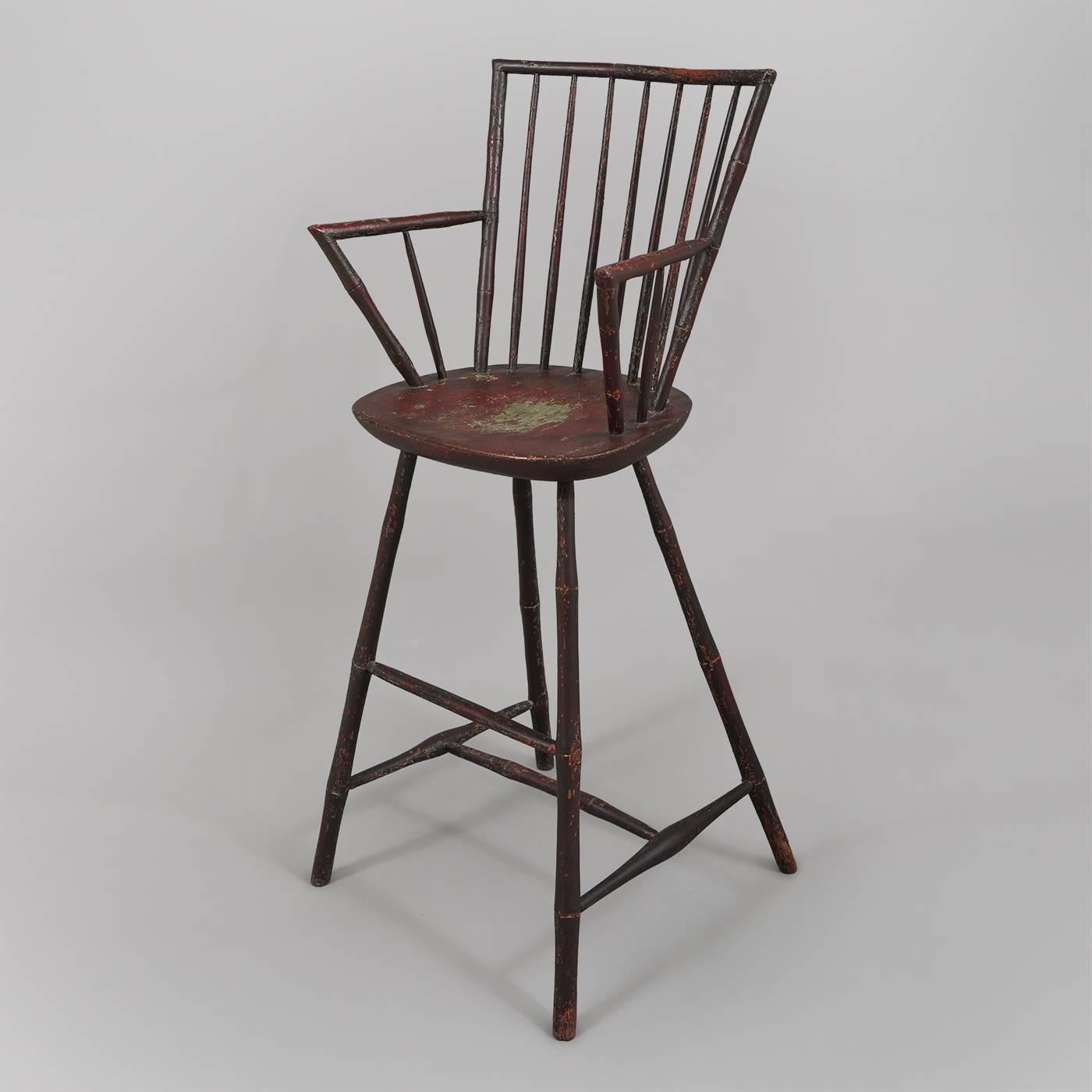 18th Century Tall Painted Windsor Armchair For Sale