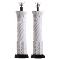 A Monumental Pair of 1960s Italian Blanc de Chine Column Lamps