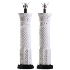 Pair of 1960s Italian Blanc de Chine Ceramic Column Lamps 12