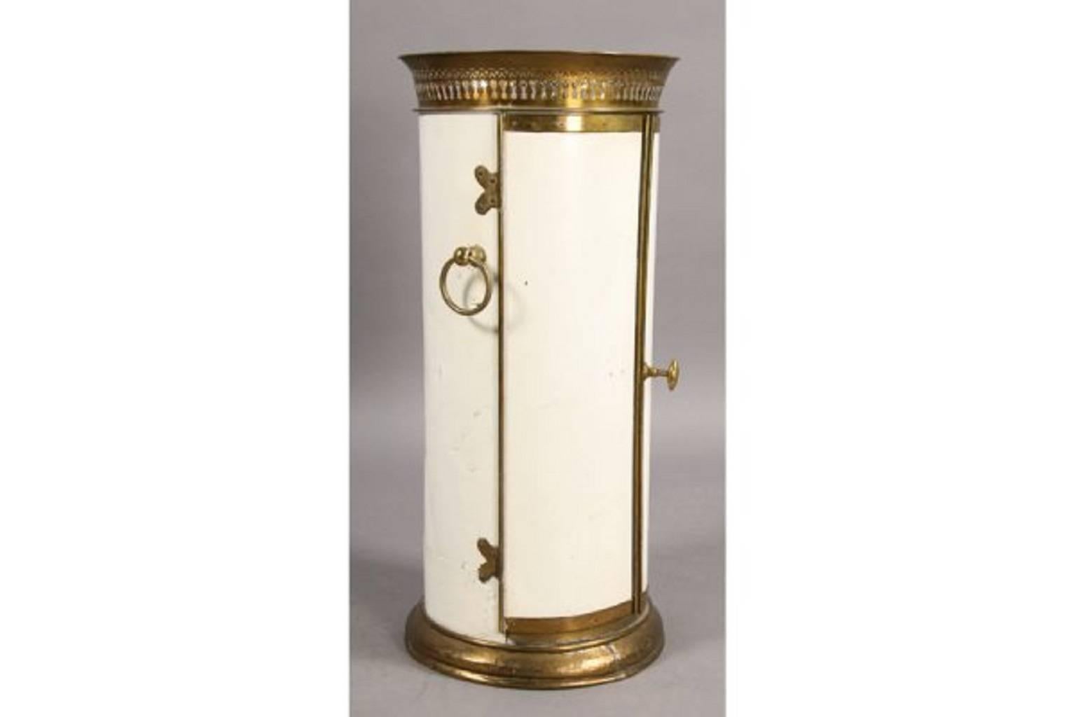 Empire Style Tole Brass Cylindrical Plate Cabinet In Good Condition In Dallas, TX