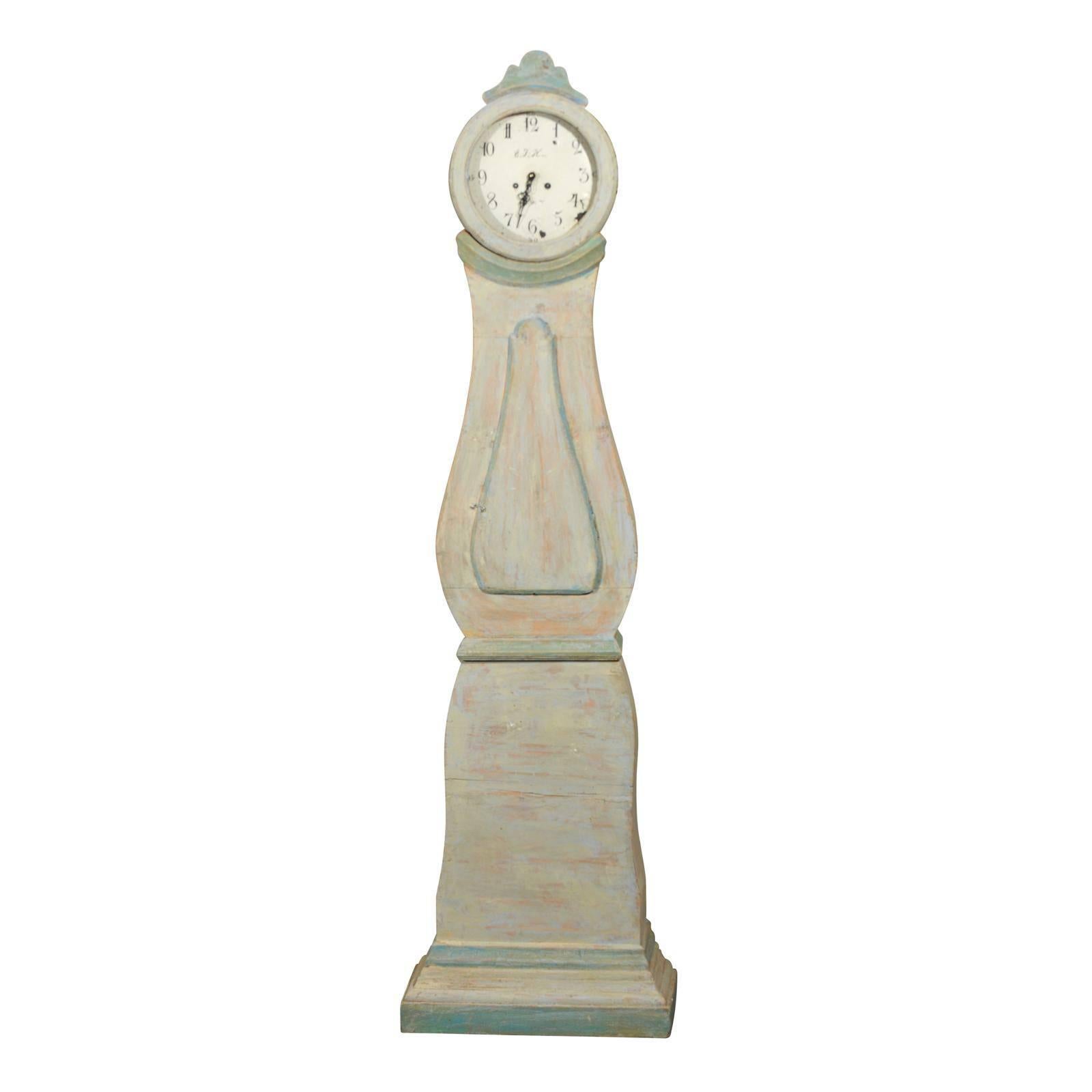 Swedish Mora Clock from the 19th Century with Light Grey Hue and Green Accents