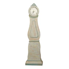 Antique Swedish Mora Clock from the 19th Century with Light Grey Hue and Green Accents