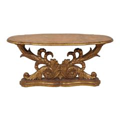 An Italian Mid 19th Century Giltwood Oval Coffee Table with Faux Marble Top 6