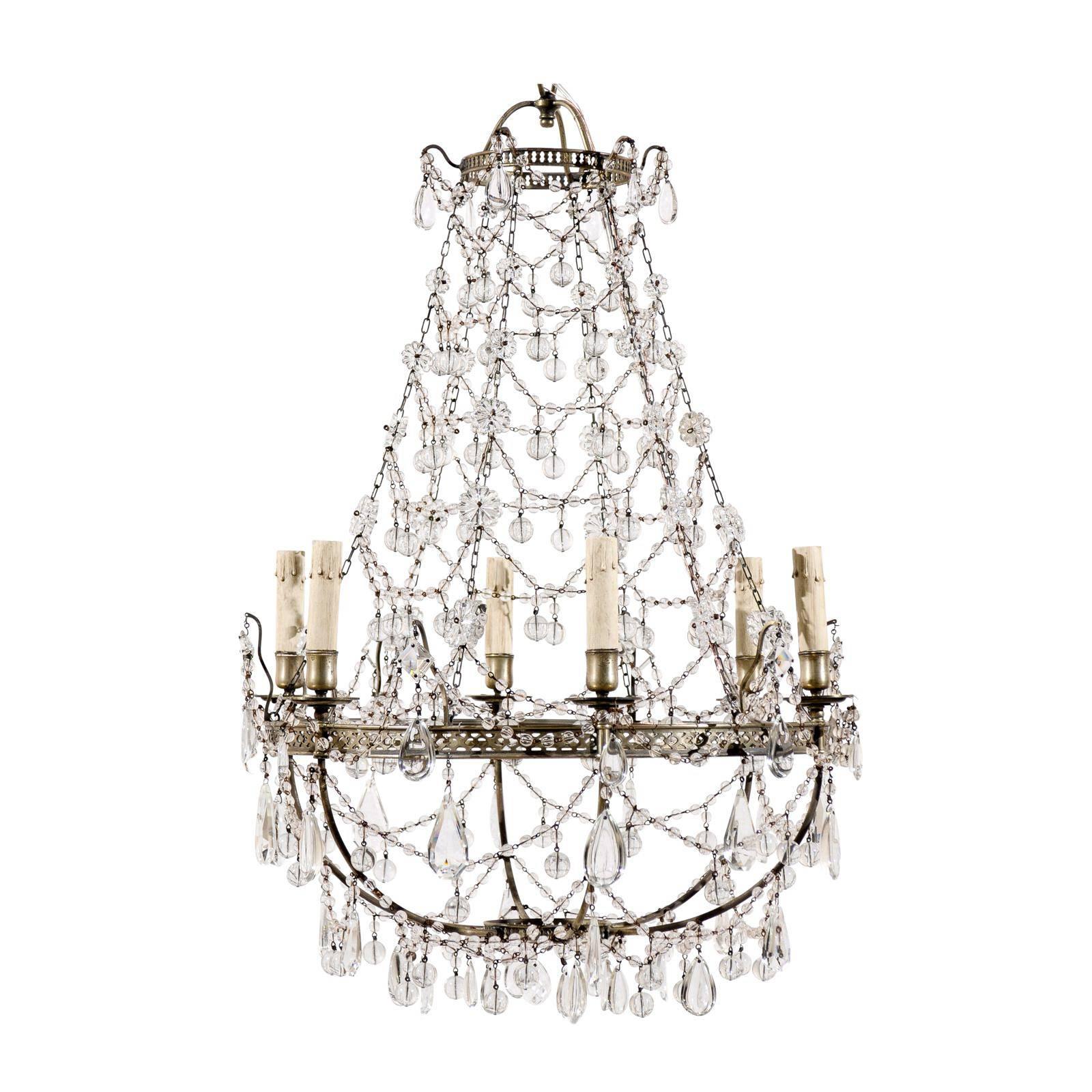 Italian Empire Style Six-Light Basket Chandelier with Pierced Brass Ring