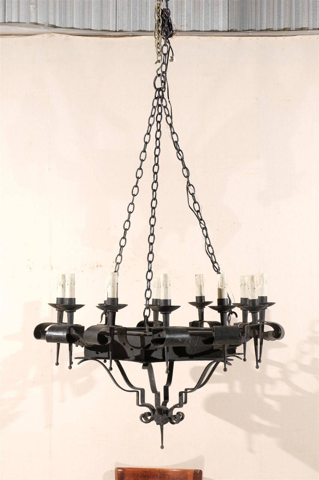 A Gorgeous Italian Antique Twelve-Light Forged-Iron Chandelier, 4.75 Ft Tall 1