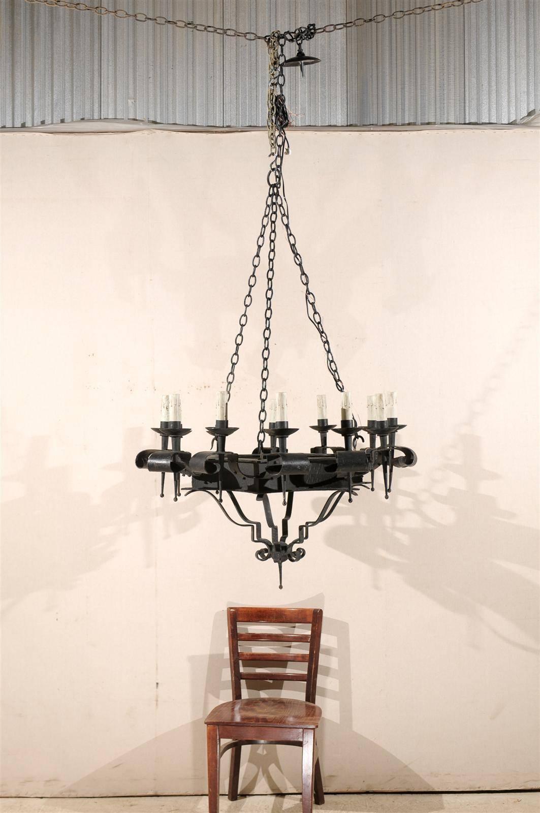 A Gorgeous Italian Antique Twelve-Light Forged-Iron Chandelier, 4.75 Ft Tall 3