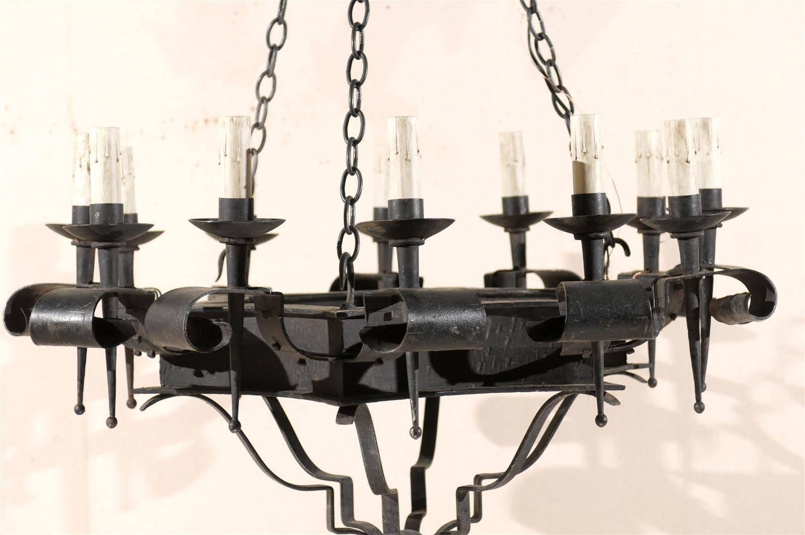 A Gorgeous Italian Antique Twelve-Light Forged-Iron Chandelier, 4.75 Ft Tall 2