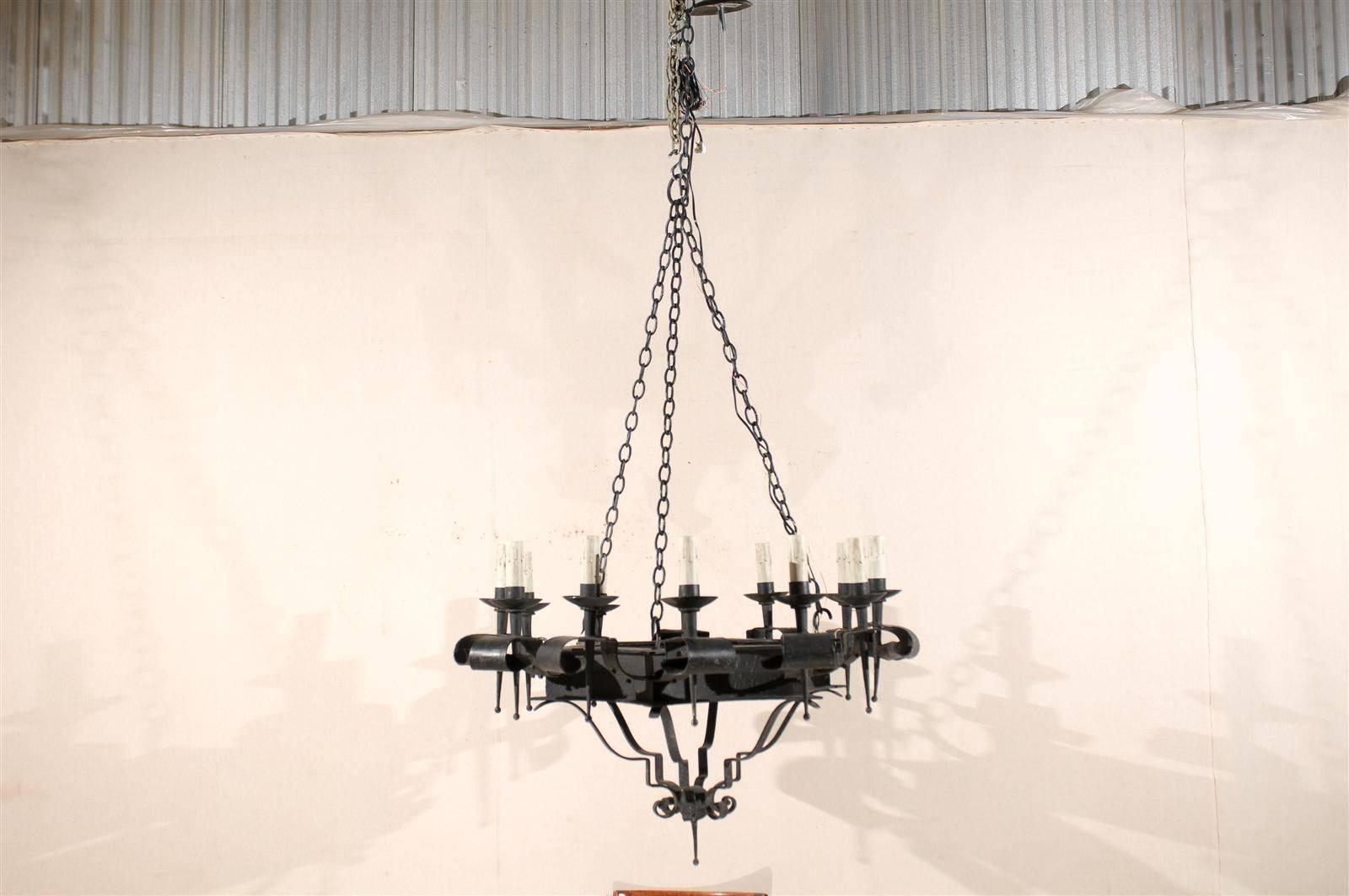 20th Century A Gorgeous Italian Antique Twelve-Light Forged-Iron Chandelier, 4.75 Ft Tall