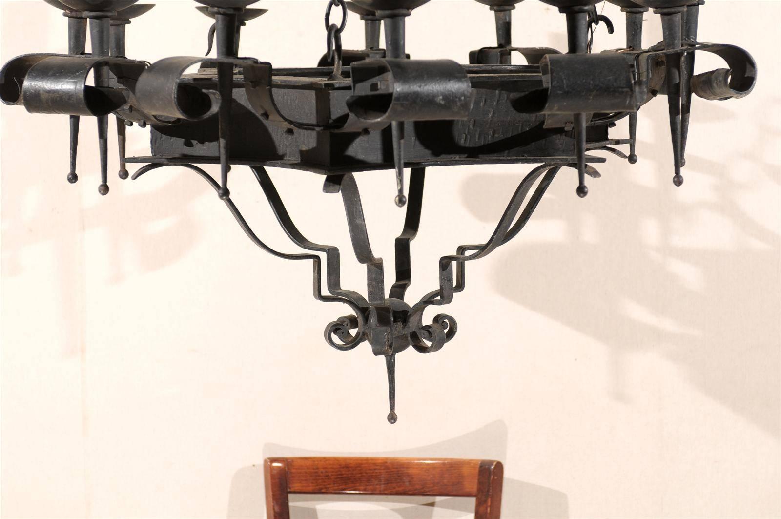 A Gorgeous Italian Antique Twelve-Light Forged-Iron Chandelier, 4.75 Ft Tall 5
