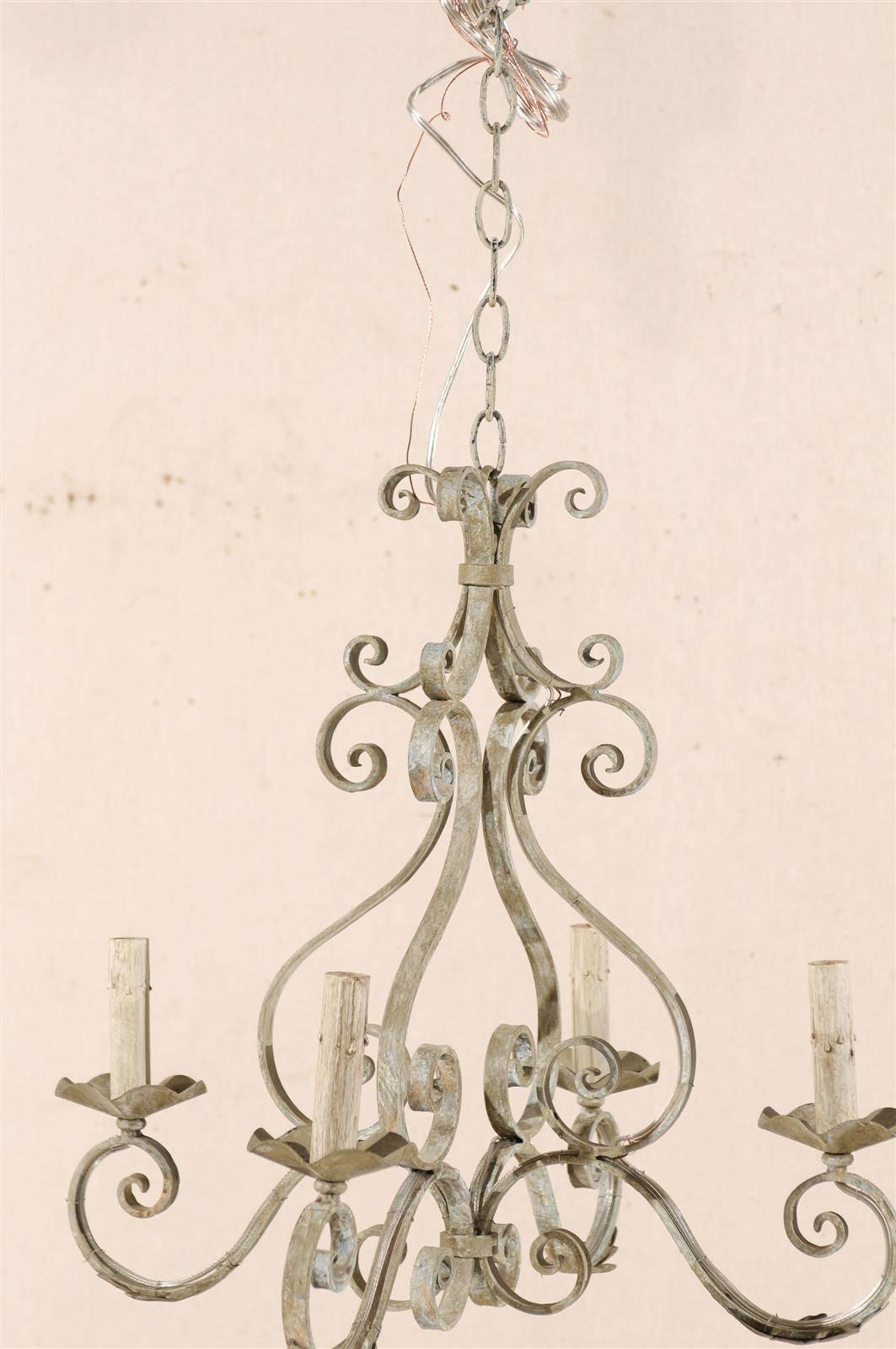 French Four-Light Painted Iron Chandelier with Scroll Motifs For Sale 1
