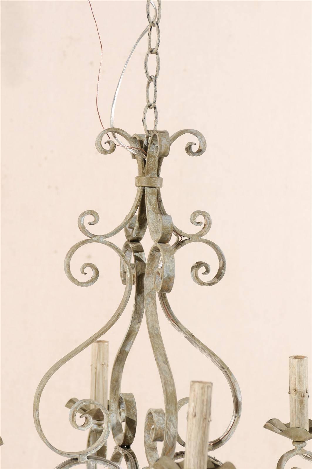 French Four-Light Painted Iron Chandelier with Scroll Motifs For Sale 2