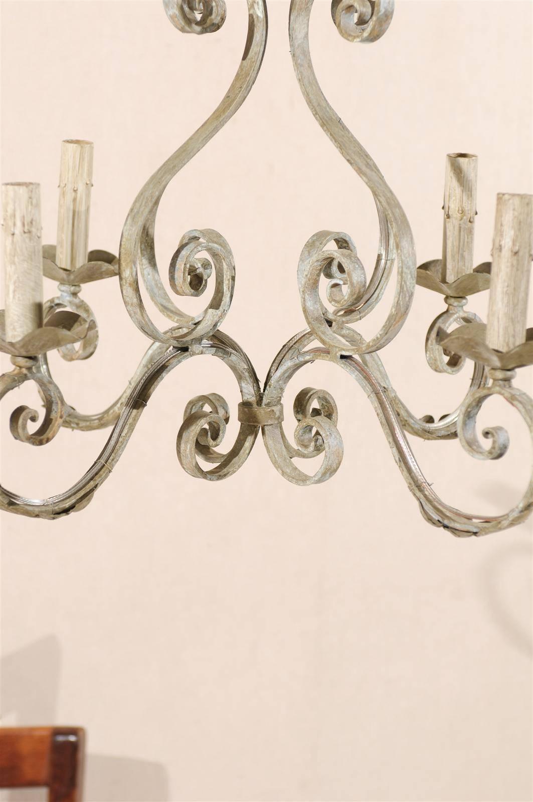 French Four-Light Painted Iron Chandelier with Scroll Motifs For Sale 3