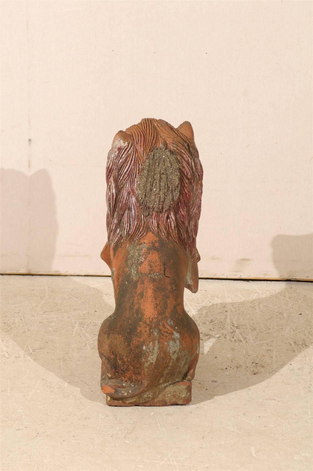 British Colonial Terracotta Lion with Shield of Medium Size with Beautiful Aging 2
