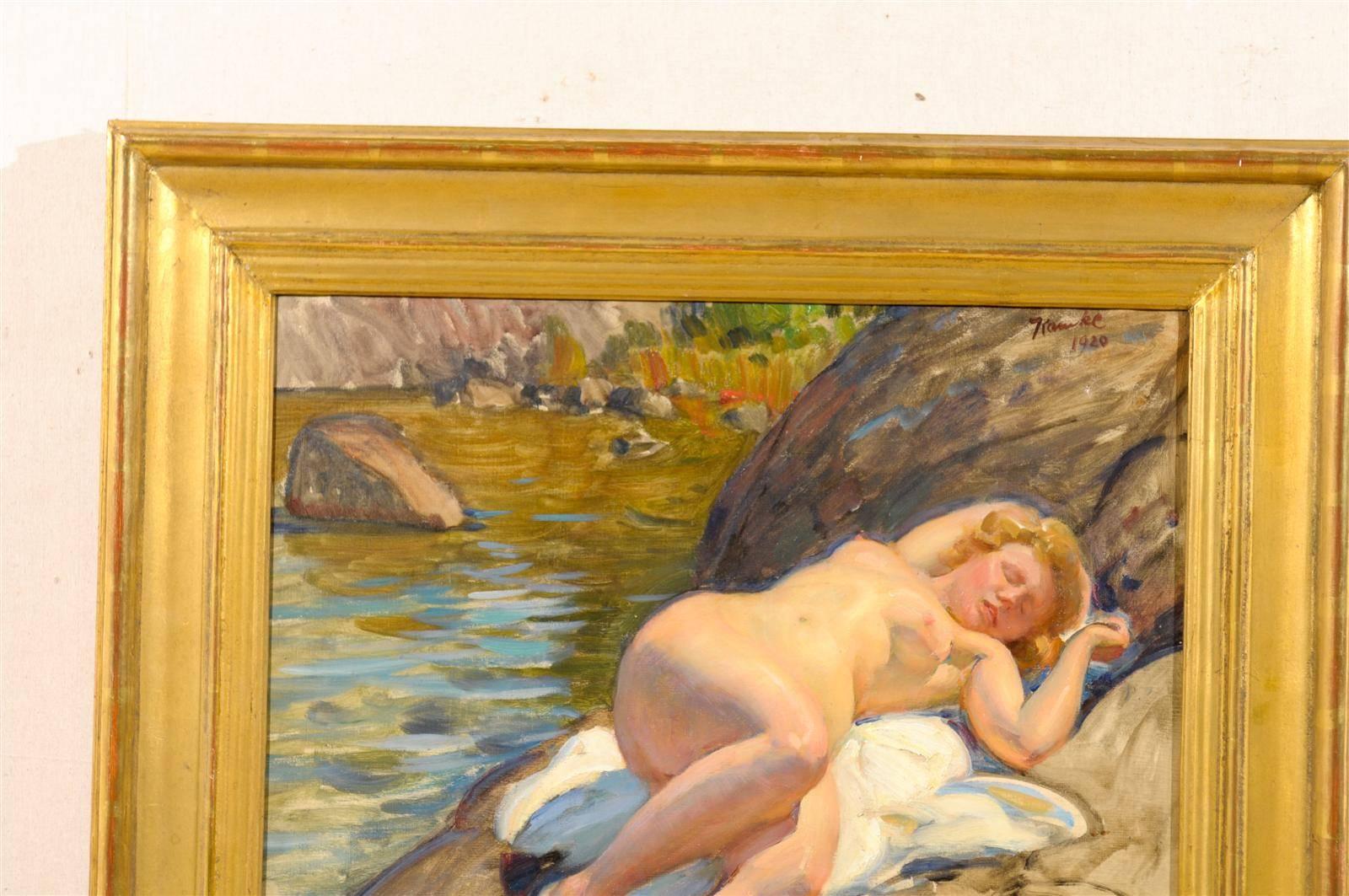 Peinture suédoise d'un nu par Ivar Kamke, vers 1920 Bon état - En vente à Atlanta, GA