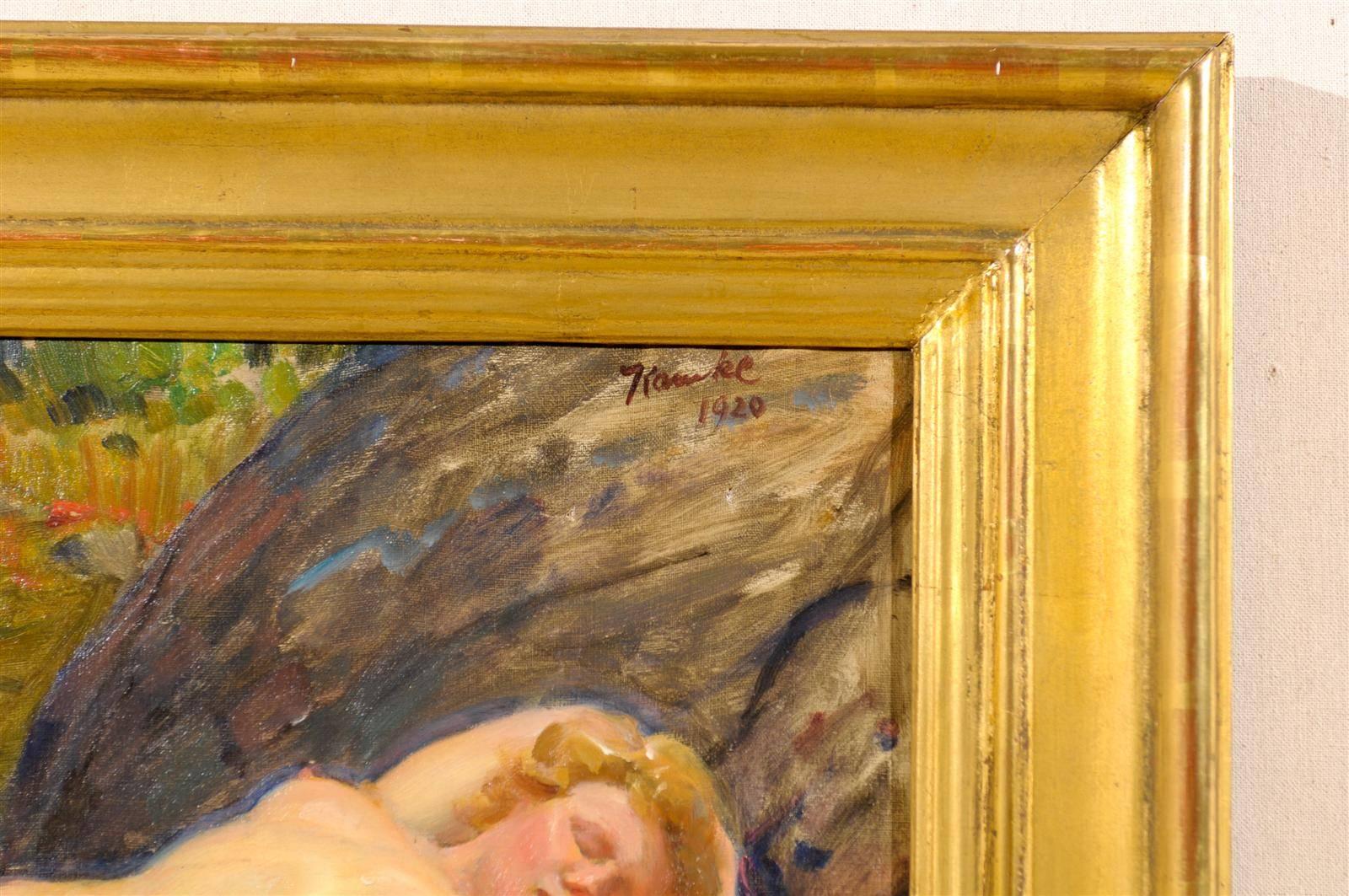 Gilt Swedish Nude Painting by Ivar Kamke, circa 1920 For Sale