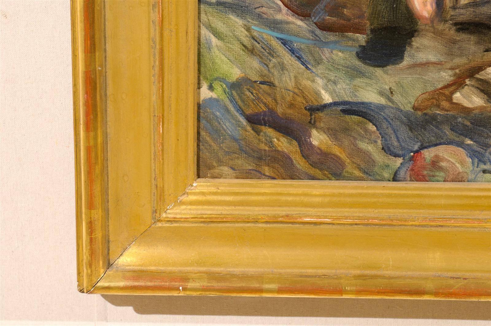 Un dipinto di nudo dell'artista svedese Ivar Kamke, 1920. Questo dipinto svedese dei primi del Novecento, che raffigura una donna nuda sdraiata sulle rocce lungo un fiume, è firmato: Kamke, 1920, in alto a destra.
     