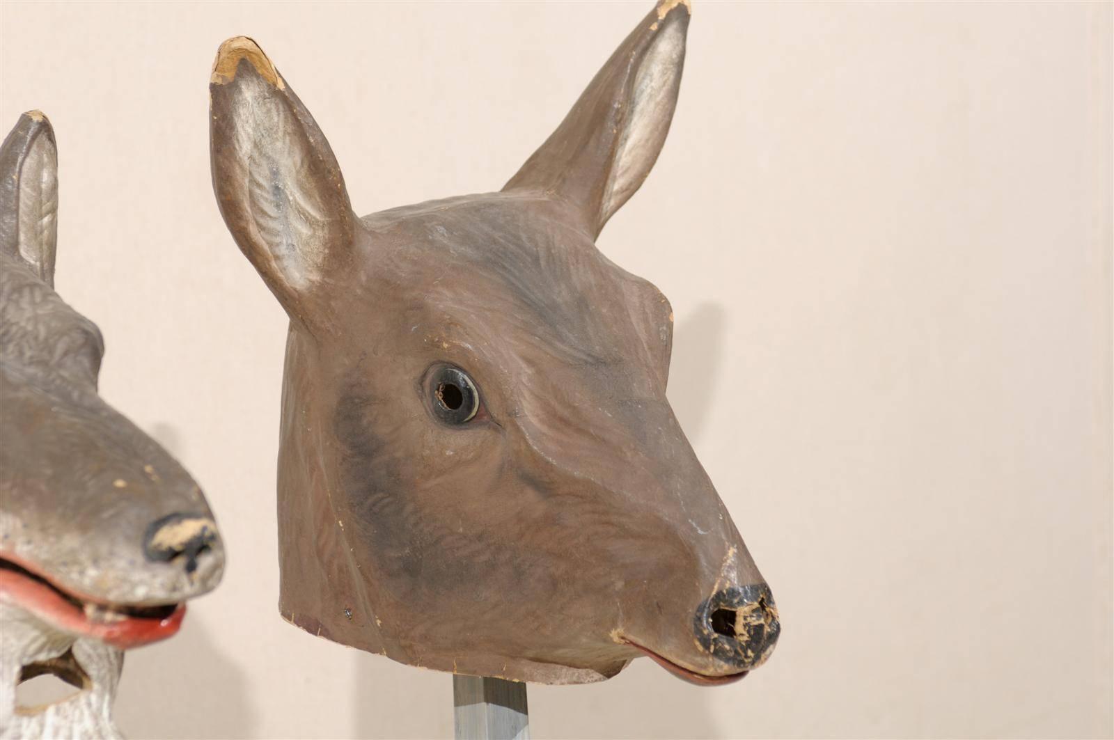 Collection of European Folk Art Animal Masks on Custom Stands 2