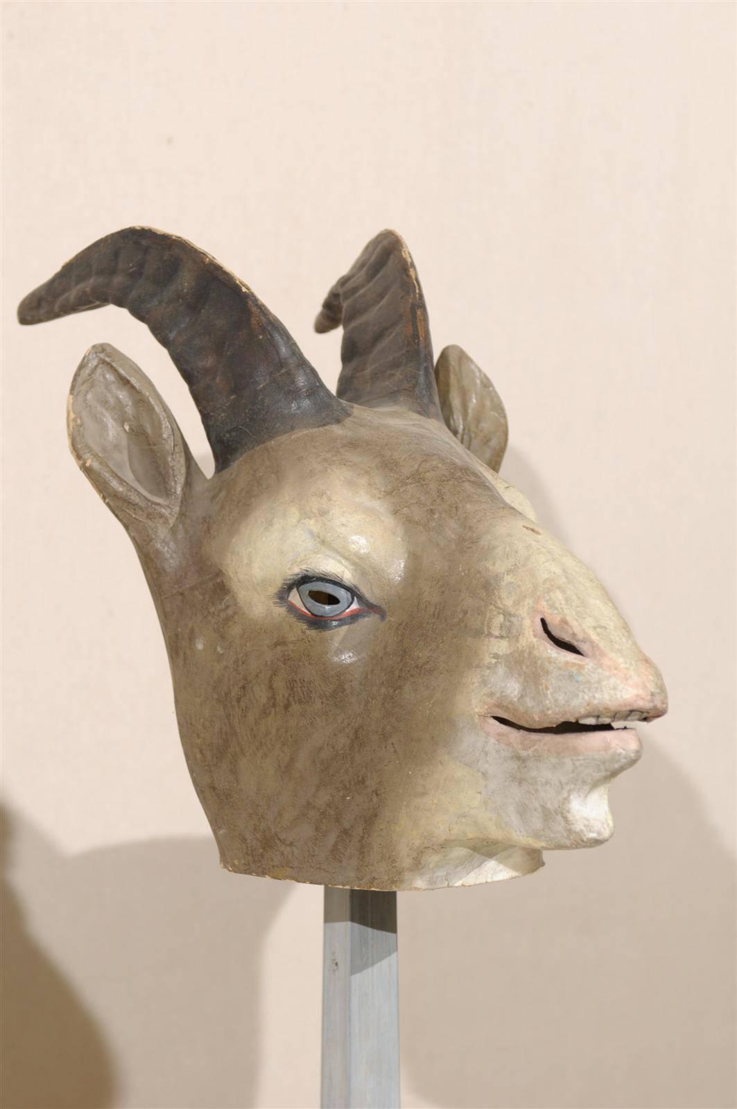 Collection of European Folk Art Animal Masks on Custom Stands 3