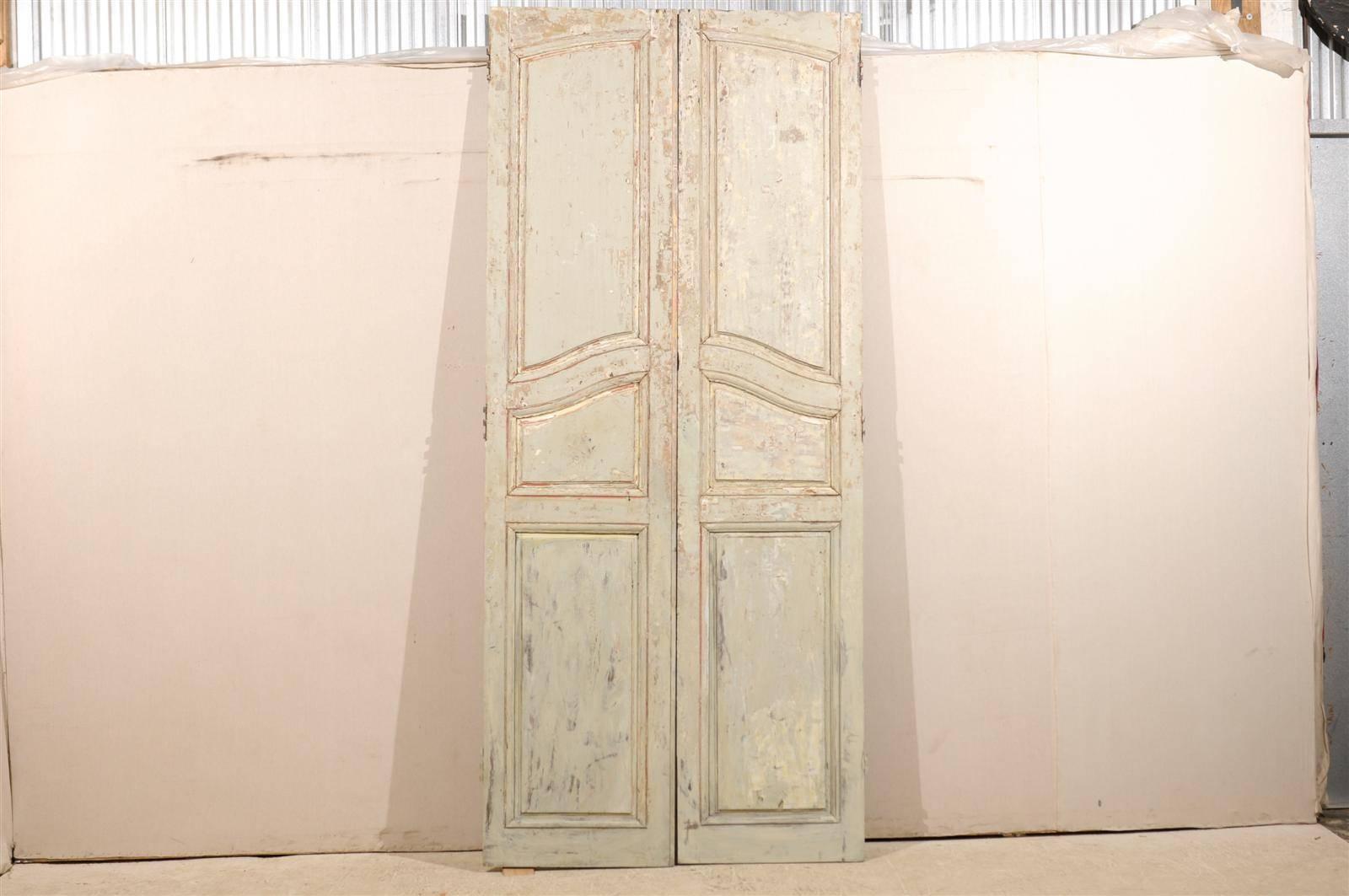 Painted Pair of French Early 19th Century Wooden Doors For Sale