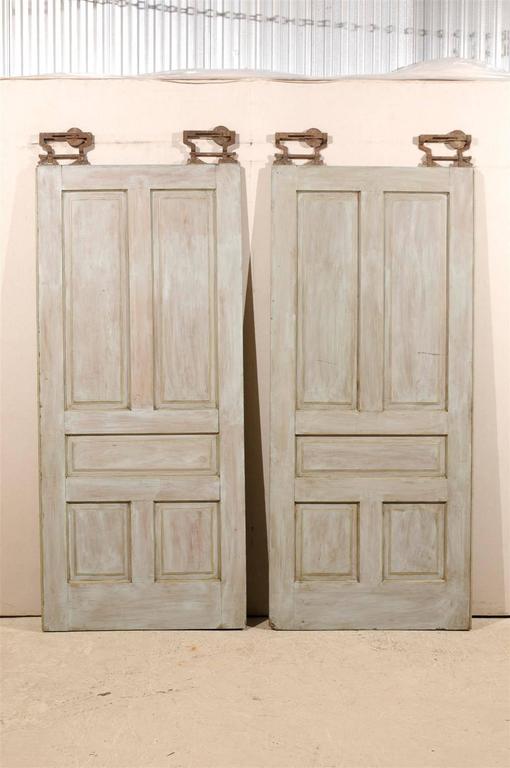 Pair of Early 20th Century Painted Wood Pocket Doors For Sale at 1stDibs