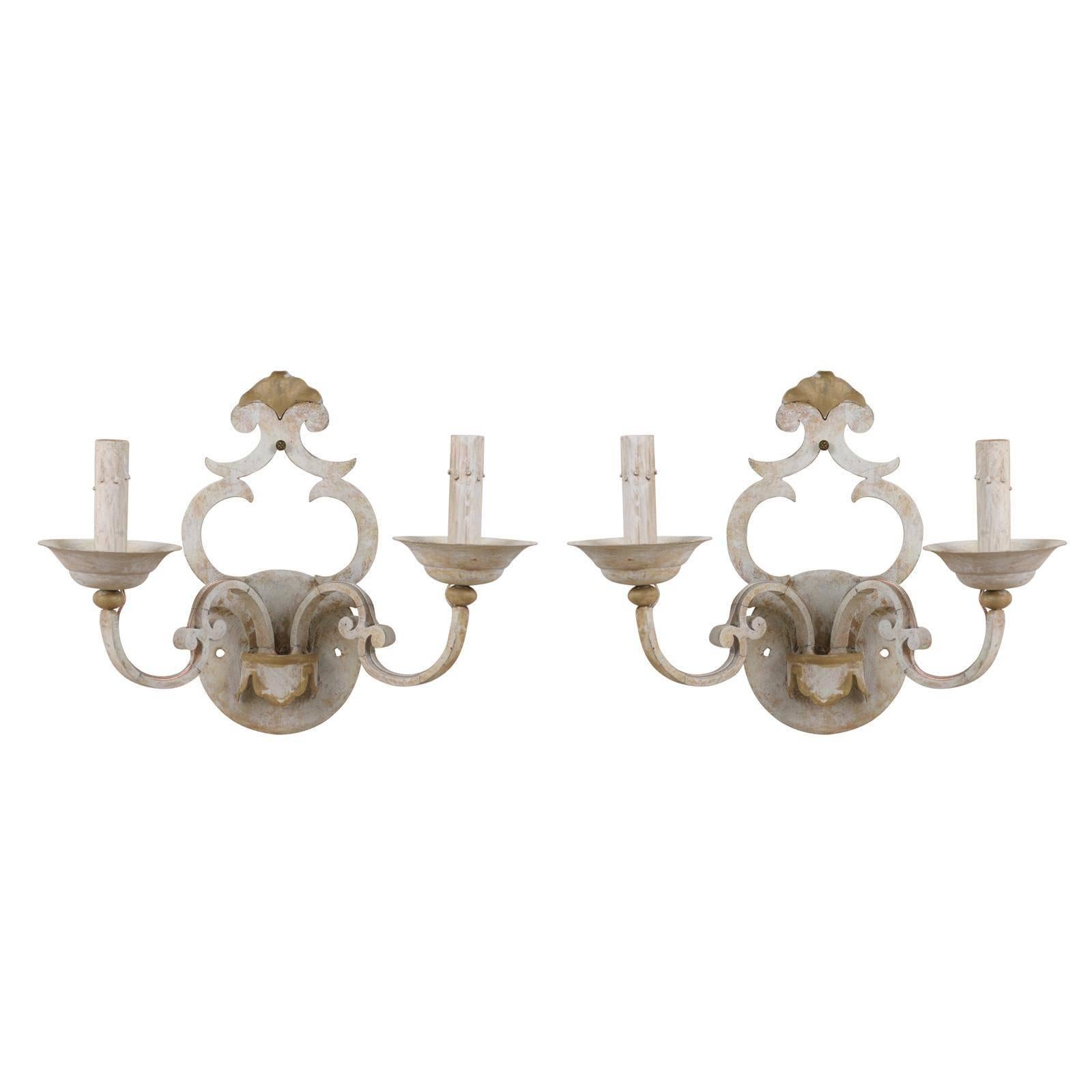 Pair of Two-Light Painted Metal Sconces