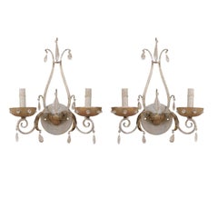 A Pair of Lovely Painted Metal Two-Light Sconces with Crystal Accents