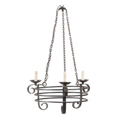 French Vintage Forged Iron Three-Light Chandelier