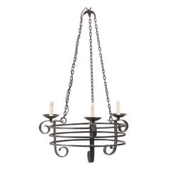 French Vintage Forged Iron Three-Light Chandelier 3