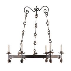 Vintage Italian Forged Iron Six-Light Chandelier from the Early 20th Century