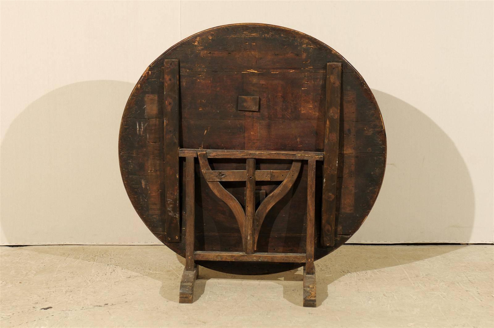 Wood A French Wine Tasting Table with Medium Size, Round Shape  and Nice Patina