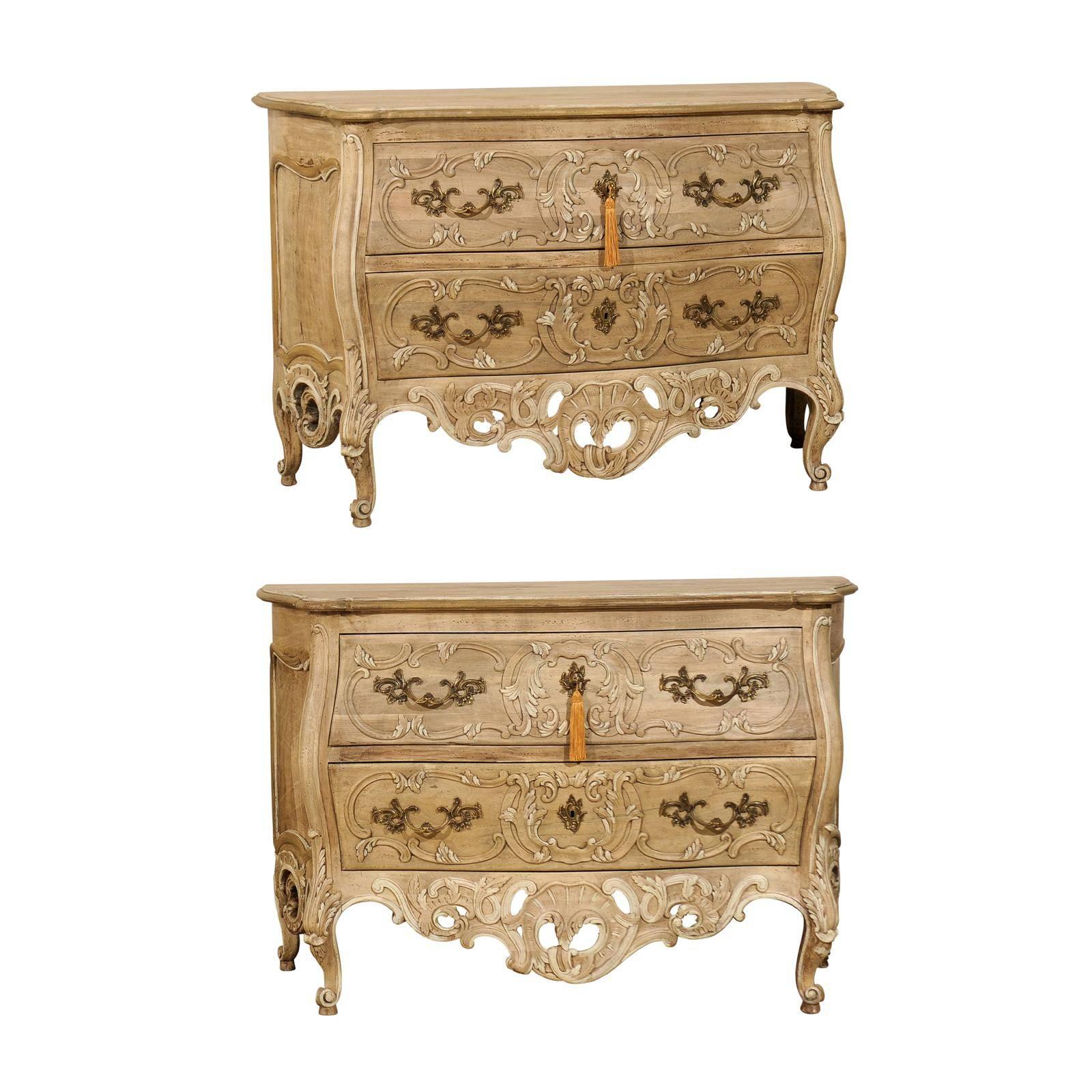 Pair of Rococo Style Two-Drawer Wooden Commodes