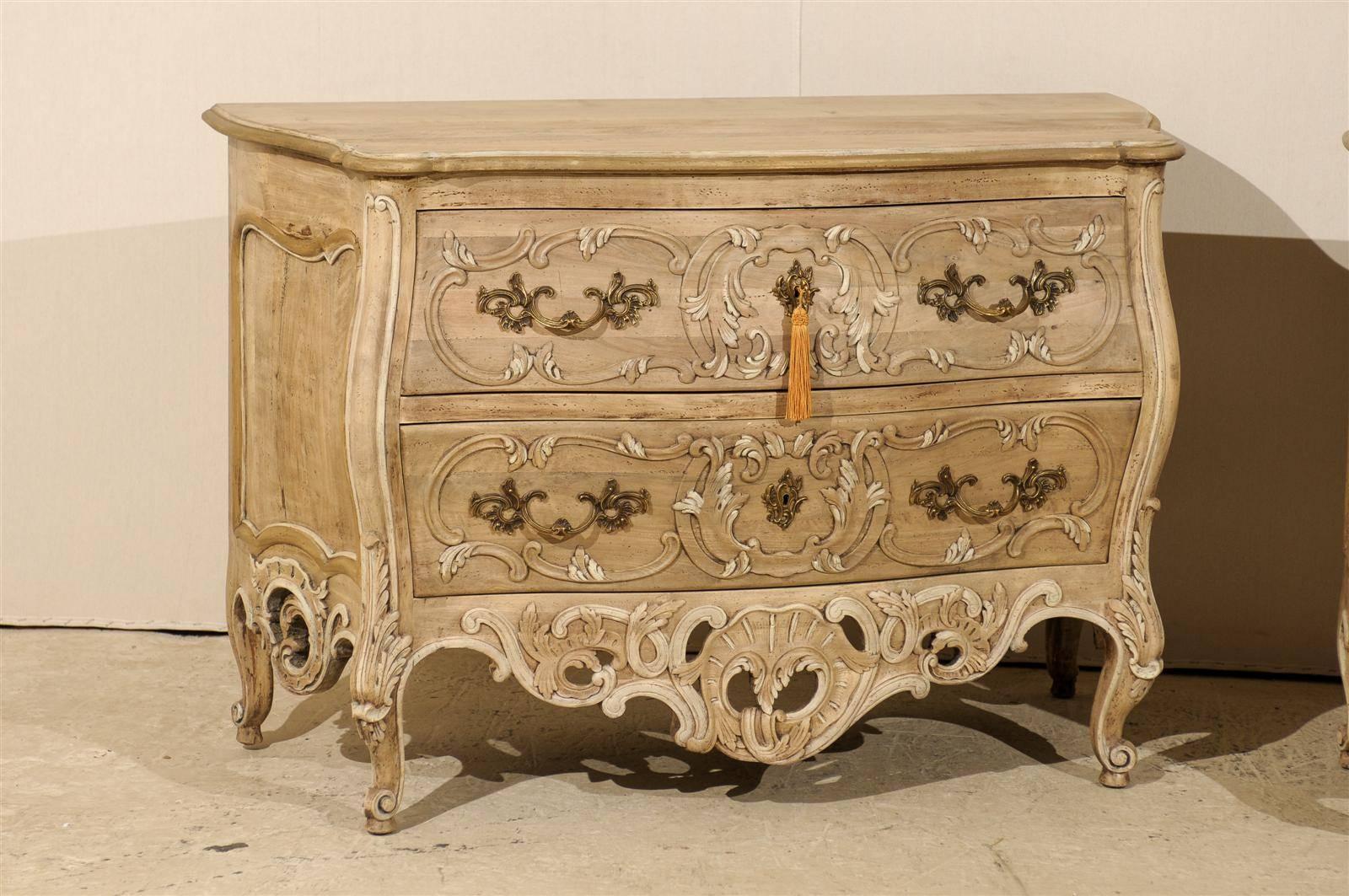 20th Century Pair of Rococo Style Two-Drawer Wooden Commodes