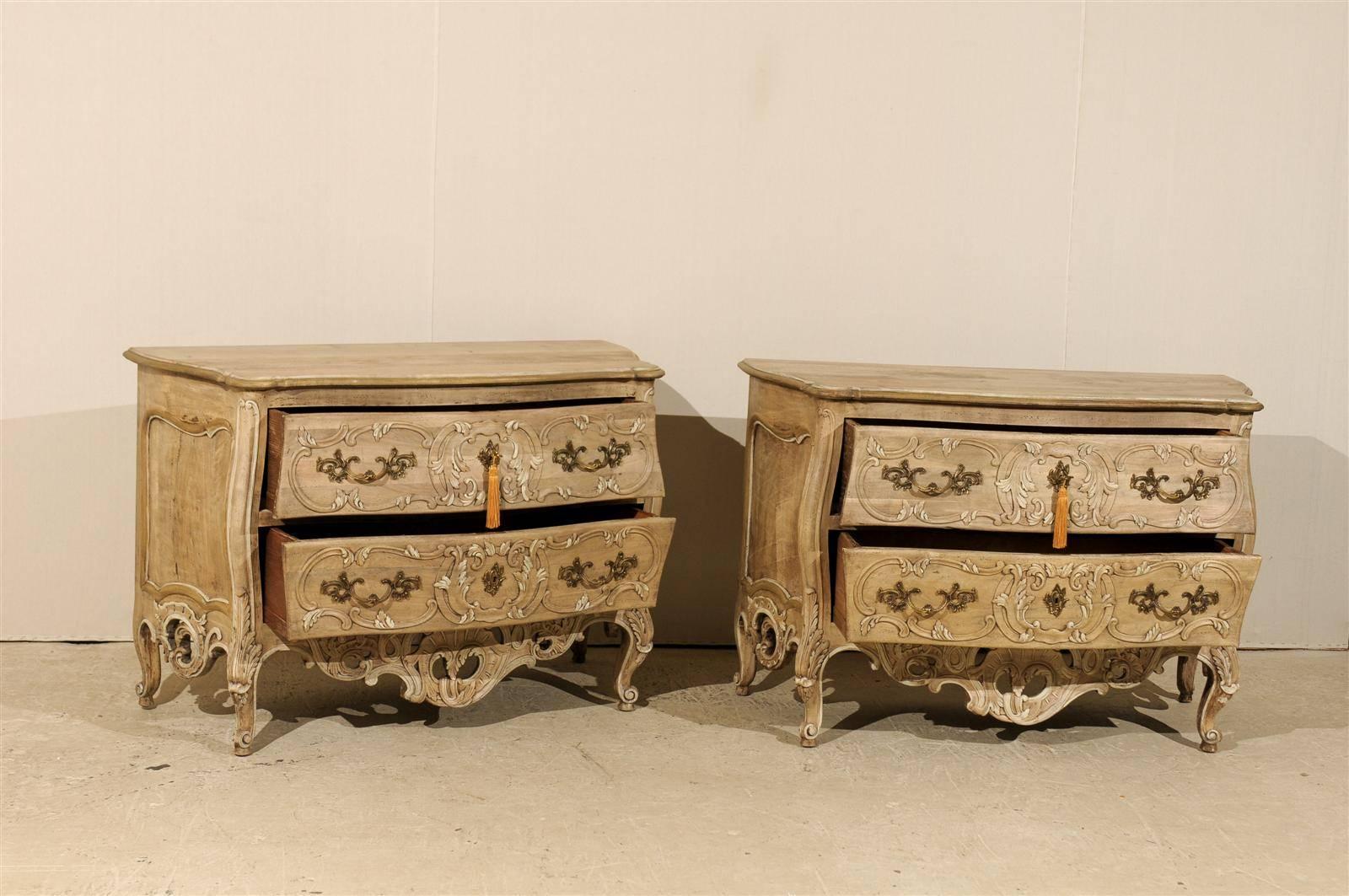 American Pair of Rococo Style Two-Drawer Wooden Commodes