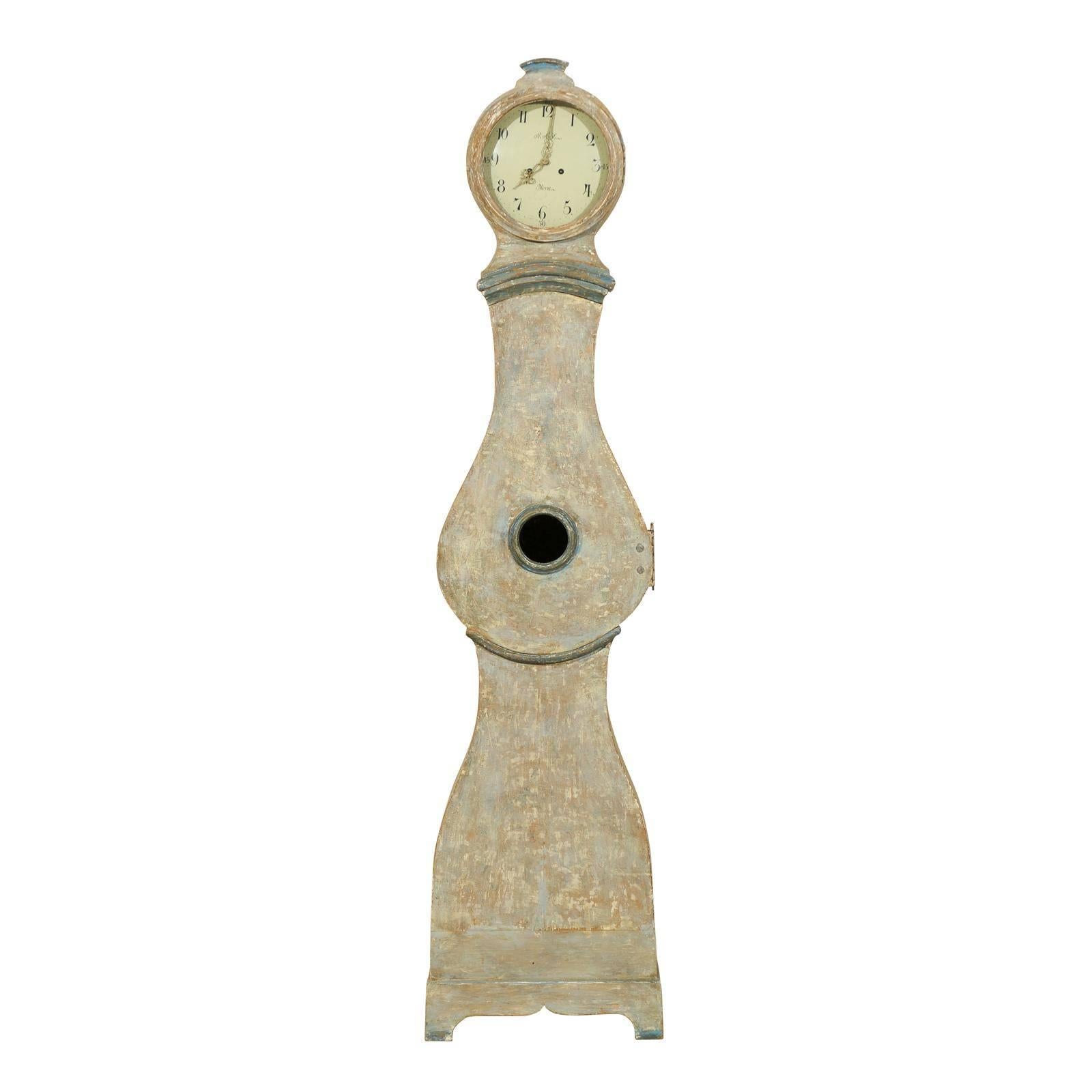 Swedish 19th Century Mora Clock with Carved Crest and Scalloped Base