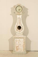 Swedish 19th Century Painted Wood Floor Clock--White & Light Green