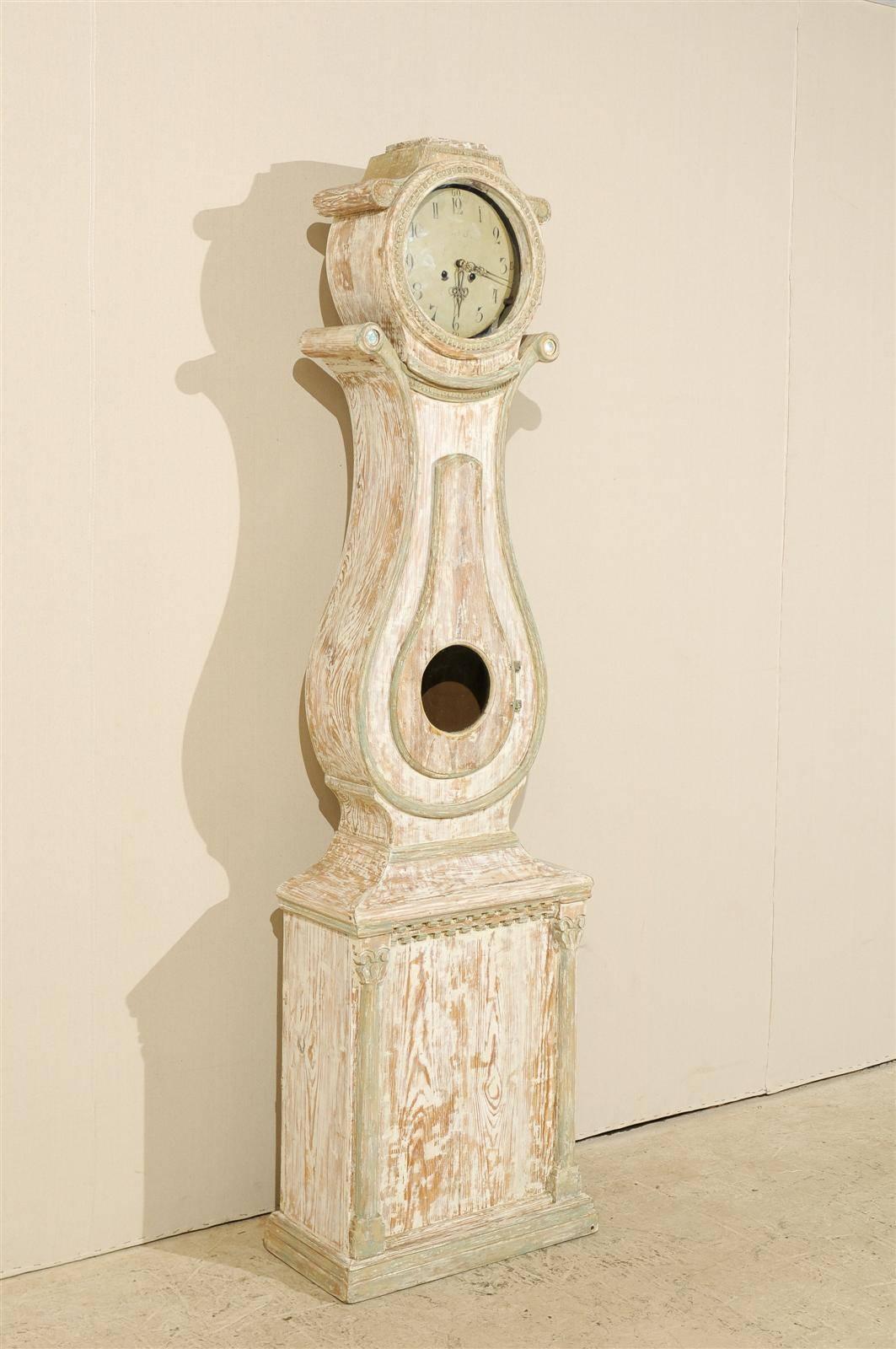 Carved Swedish 19th Century Painted Wood Clock For Sale