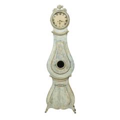Antique 19th Century Swedish Clock with Floral Carved Crest