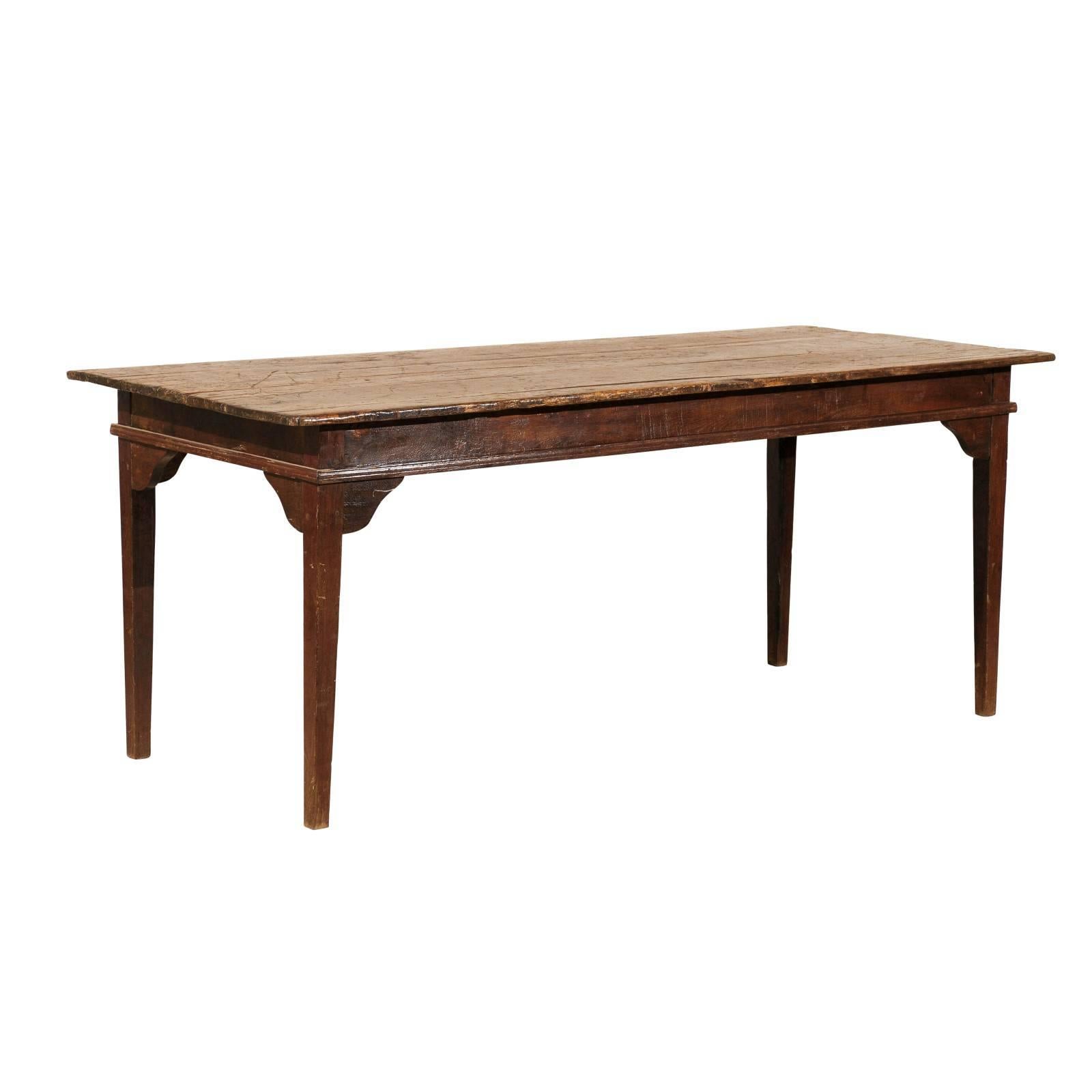 19th Century Brazilian Wooden Dining Table with Gusseted Legs